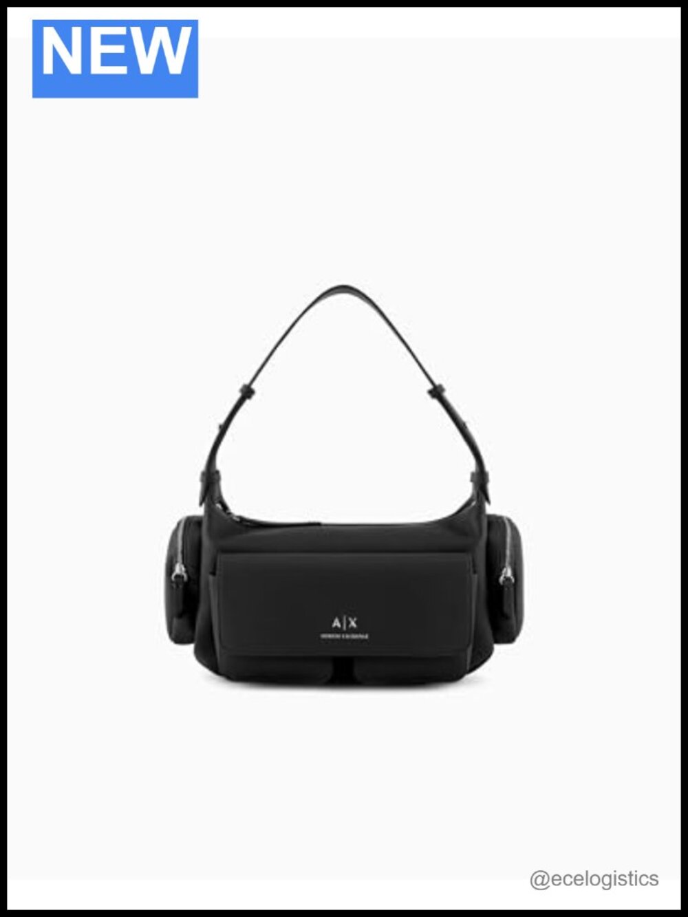 Armani Exchange Rachel Shoulder Bag with Double Front Pockets and Embroidered